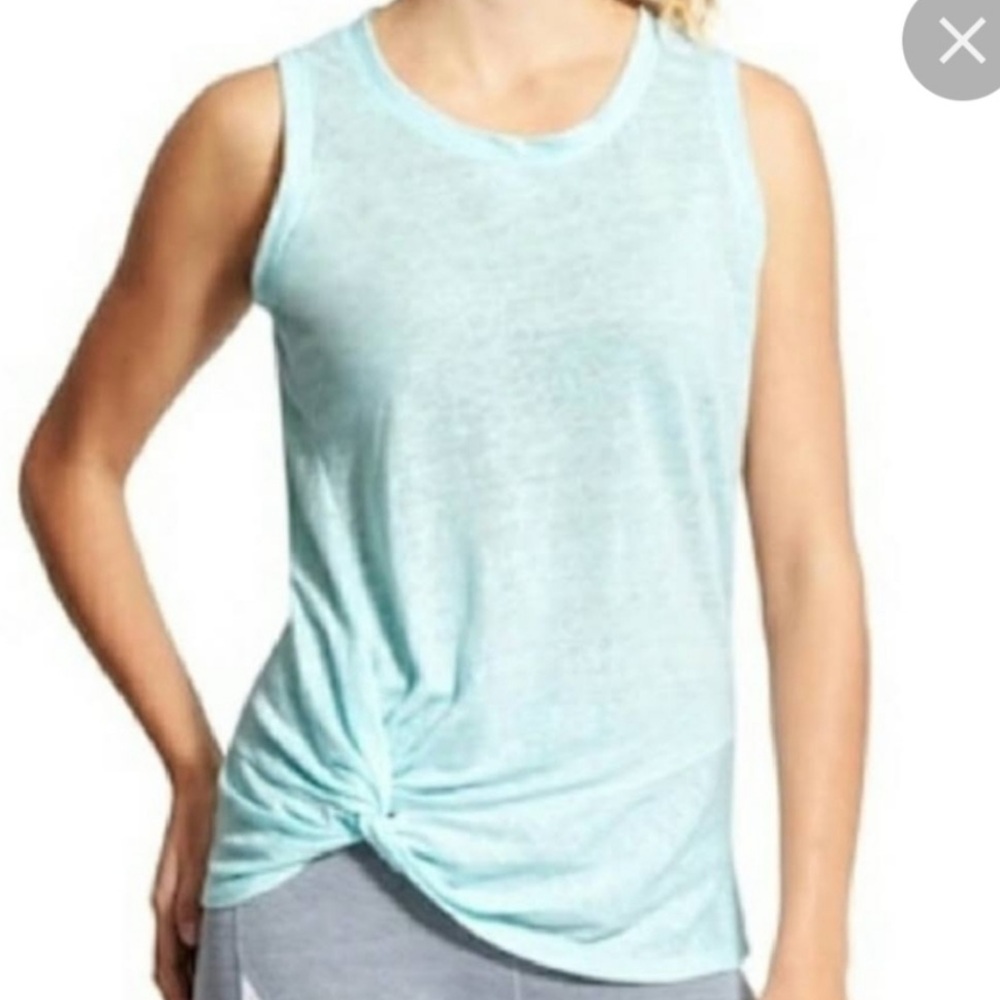 Athleta Ethereal Blue Zephyr Twist Knot Linen Athletic Tank Top‎